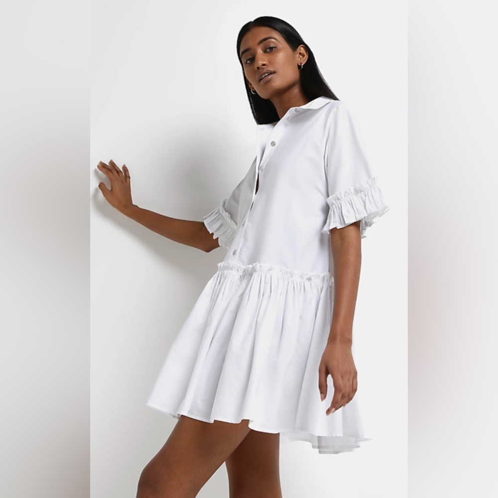 White frill smock mini dress